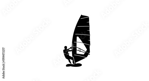Silhouette of Windsurfer Gliding Over Water on Windy Day