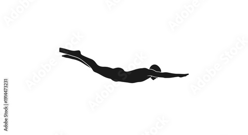 Silhouette of a Diver in Free Fall Over White Background