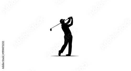 Silhouette of a Golfer Swinging a Club on a White Background