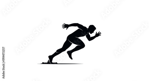 Silhouette of a Running Athlete in Motion Against White Background