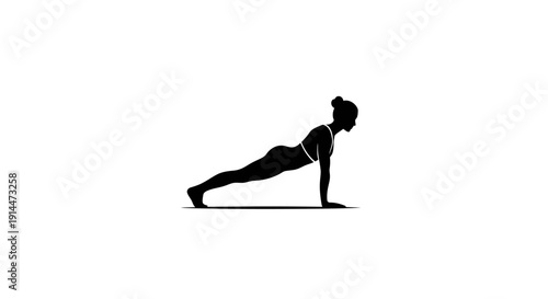 Silhouette of a Woman Performing a Plank Exercise for Fitness