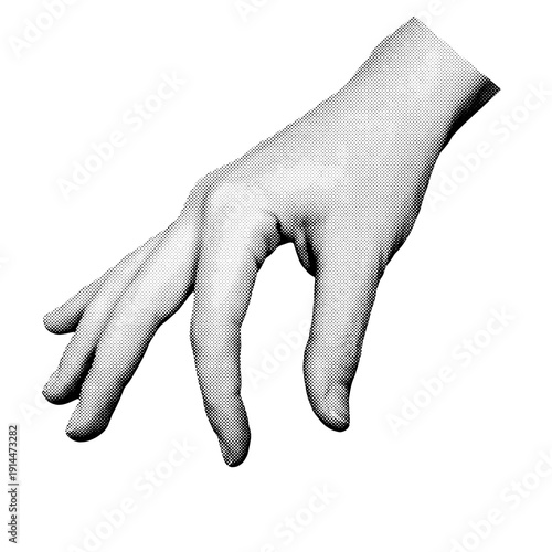 Two fingers picking gesture, halftone pop art style cut out photo, isolated design element