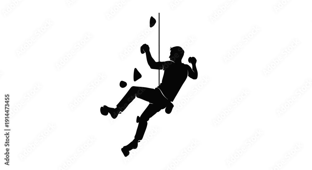 Fototapeta premium Silhouette of a Rock Climber Clinging to a Vertical Wall
