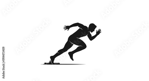 Silhouetted Runner in Motion on White Background