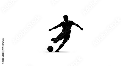 Silhouette of a Soccer Player Kicking Ball on White Background