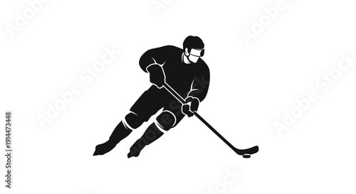 Ice Hockey Player in Action with Stick on Ice Sport Scene