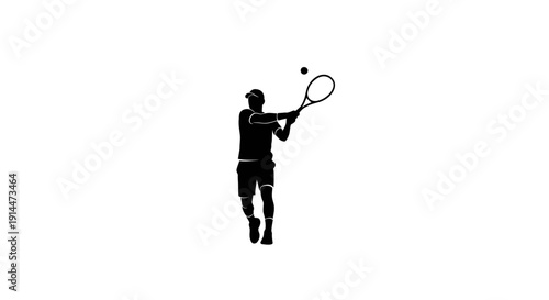 Minimalist Silhouette of a Tennis Player Hitting Ball