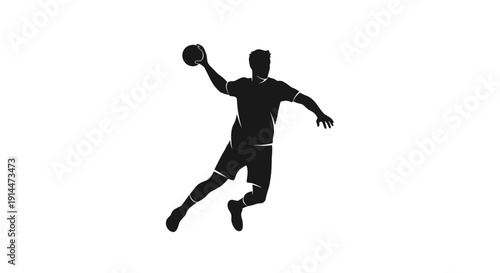 Dynamic Silhouette of a Handball Player Jumping with Ball