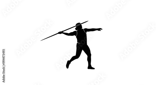 Silhouette of a Warrior with a Spear in Dynamic Pose