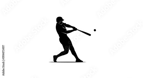 Silhouette of a Baseball Player Swinging Bat with Ball