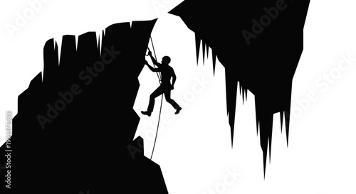 Climber Scaling a Steep Cave Wall in Adventure Scene