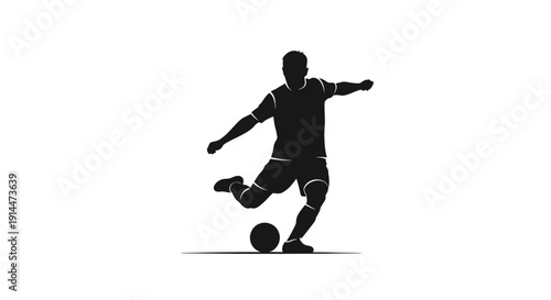 Silhouette of a soccer player kicking a ball against a white background