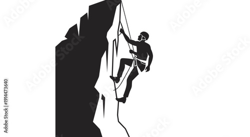 Silhouette of Mountain Climber Scaling Steep Cliff