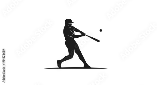 Silhouette of Woman Playing Baseball with Bat and Ball