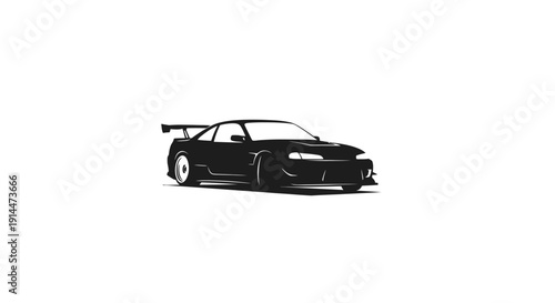 Silhouette of a Sports Car in Motion against White Background