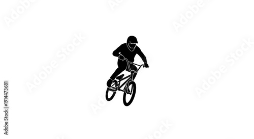 Dynamic BMX rider performing jump in mid-air against white background