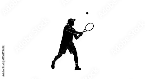 Silhouette of Male Tennis Player Hitting Ball with Racket