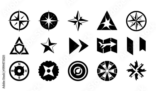 Modern Compass Rose and Northern Star Navigation Logo Icons Vector Collection on White