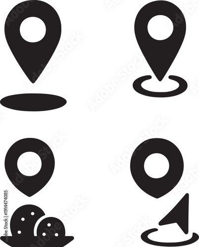 Modern location marker collection featuring destination pins vector silhouette icon set.