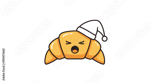 Croissant wearing Santa hat emoticon.
