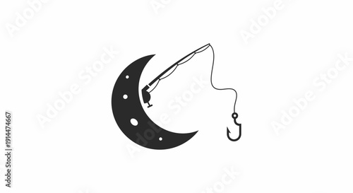 Crescent Moon Fishing Hook Icon.