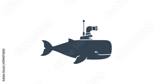 Dark gray submarine shaped like whale.