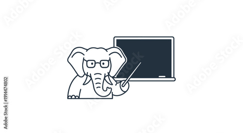 Elephant wearing glasses holding pointer.