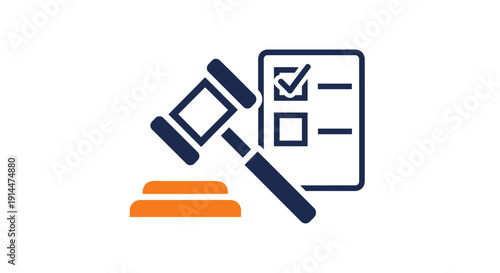 Gavel and checklist law symbol.
