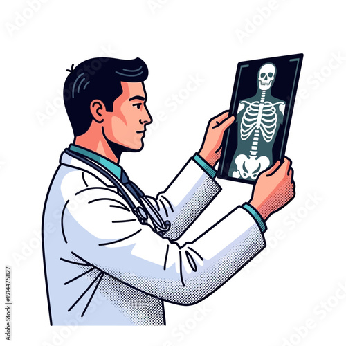 Doctor examining skeleton x-ray image