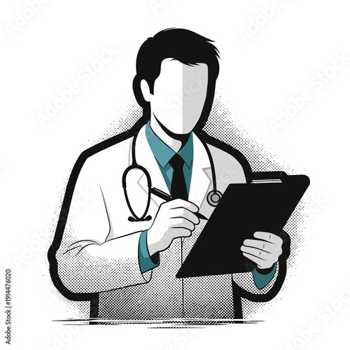 Doctor writing on clipboard, medical professional, healthcare concept