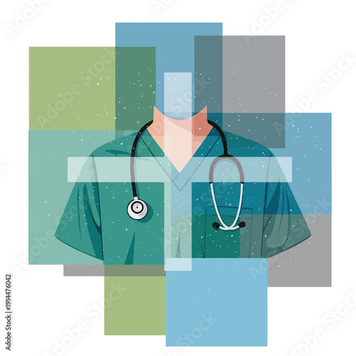 Medical professional in uniform with stethoscope, abstract background
