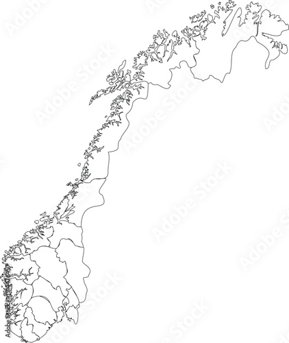 Outline Map of Norway on White Background V