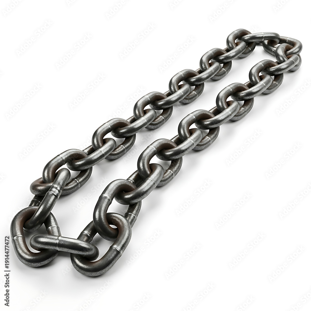 Fototapeta premium Robust Steel Chain Links Symbolizing Strength and Connection on White Background