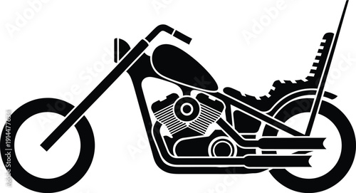 Classic American chopper motorcycle silhouette with extended front forks and a tall sissy bar.