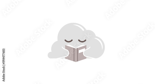 Cartoon Cloud Reading Book with Eyes Closed.