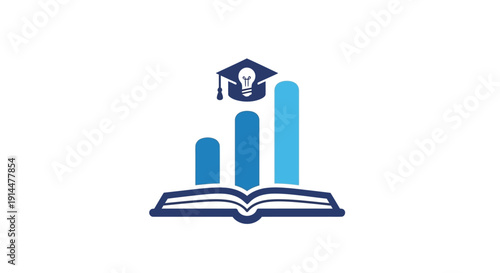 Graduation Cap on Book with Growth Bars.