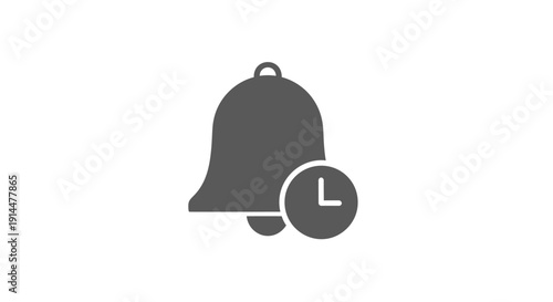 Gray Bell Icon with Clock Symbol.