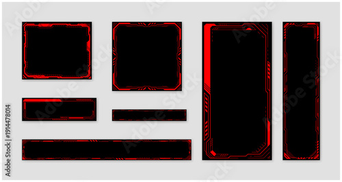 サイバー風レッドバナーセット（テックUI・ゲーム向け）/ Cyber Neon Red Tech UI Banner Set