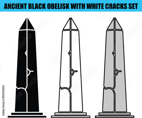 Ancient black obelisk with white cracks set