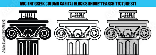 Ancient Greek column capitals in black silhouette and line