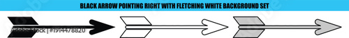 Black arrow pointing right with fletching white background set