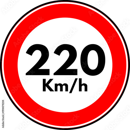 Speed Limit 220 kmh Traffic Sign Vector