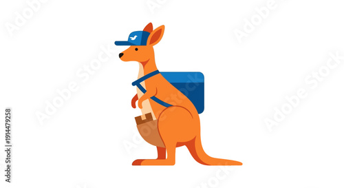 Kangaroo Delivery Man with Backpack and Lunchbox.