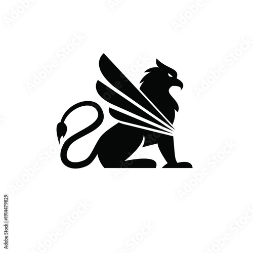 Majestic Griffin Mythical Creature Black Silhouette Icon