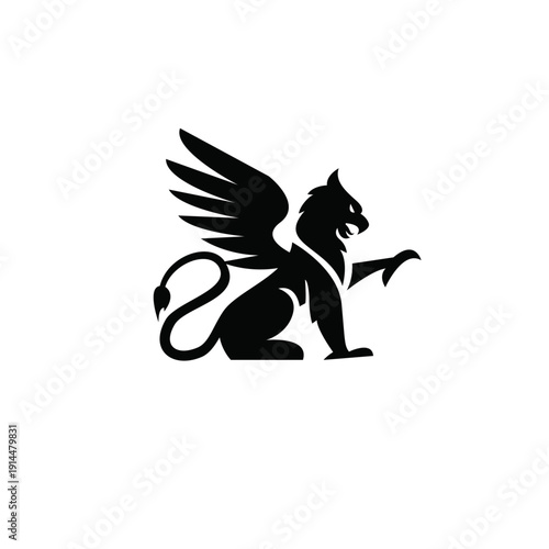 Black Griffin Mythical Creature Silhouette Vector Logo Design