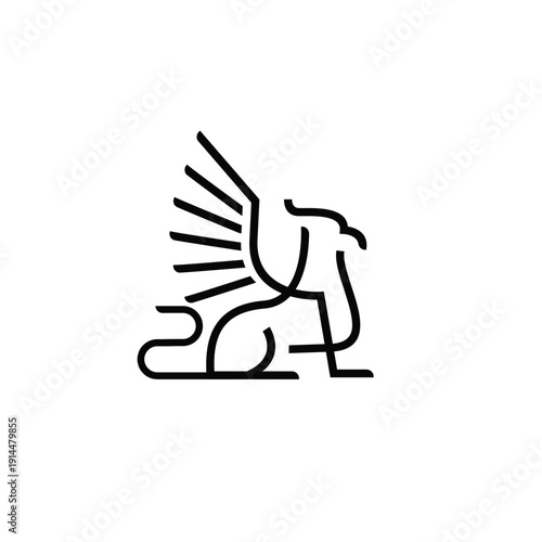 Minimalist Black Line Art Griffin Icon on White Background