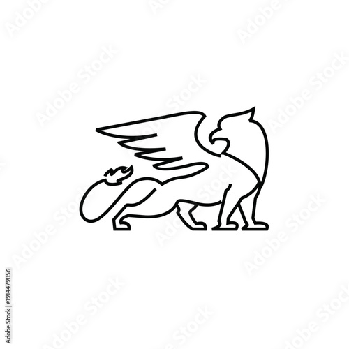 Minimalist Line Art Griffin Vector Icon Design