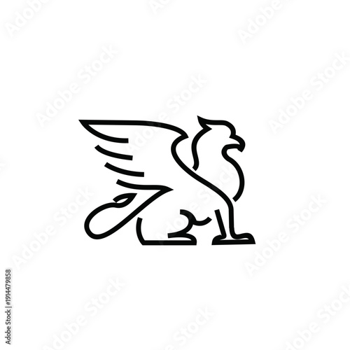 Minimalist Line Art Griffin Mythical Creature Logo Icon Illustration