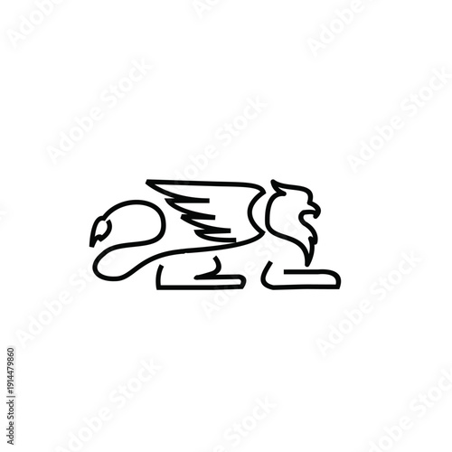 Minimalist Line Art Griffin Resting Vector Illustration
