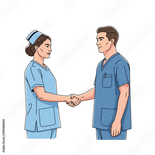 Medical professionals shaking hands, teamwork, healthcare collaboration